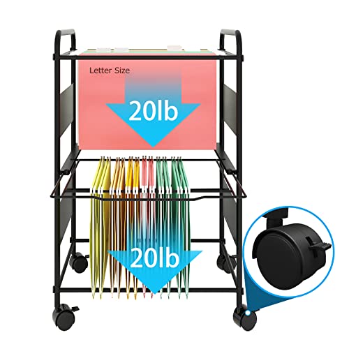 PUNCIA 2-Tier Metal File Cart with Wheels Pull-Out Rolling Folder Organizer - size: 2 Tiers