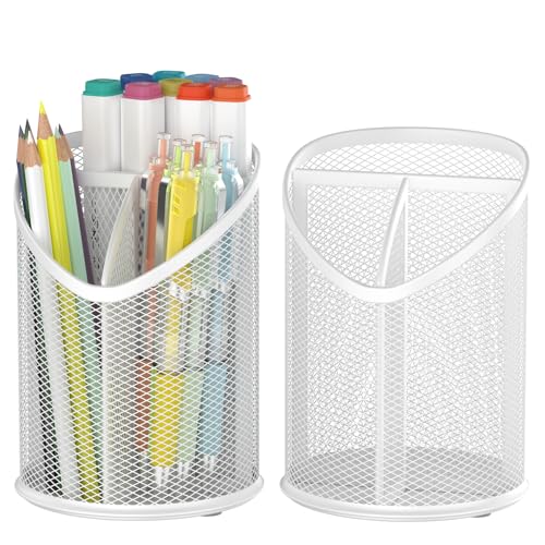 Delifox 2 Pack Pen Holder Mesh Round Pencil (White) - color: White