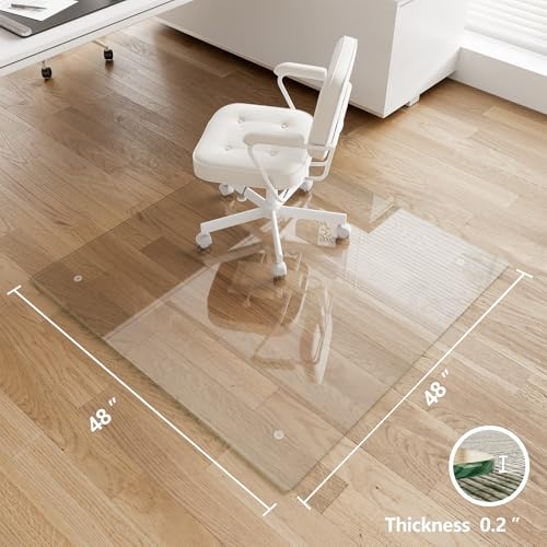 Koonmi Glass Chair Mat for Carpet, 48"x48" Thick Office Chair Mat | Tempered Glass Chair Mats with Round and Polished Edges, Smooth Rolling for Carpet Floor Protection, Scratch-Resistant - color: Transparent, size: 48"x48"