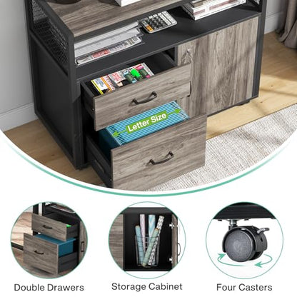 Tribesigns 63" Executive Desk with Reversible File Cabinet, Large L-Shaped Office Desk with Drawers, Business Furniture Workstation for Home Office (Dark Oak, 63-inch) - color: Light Grey