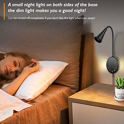 SANKEDOU LED Wall Mount Reading Light, Bedside Reading Lights with Touch Control, 5 Dimmable, USB Output, Night Light & Timers, Flexible Gooseneck Headboard Bed Lights Wall Sconce - color: Black-2P