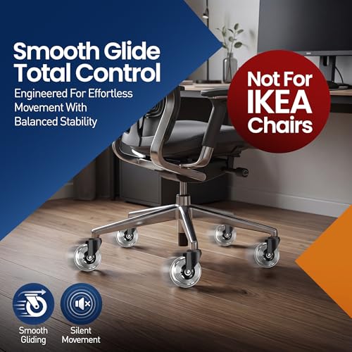 Office Chair Wheels Set of 5 – 3 Inch Roller Blade Wheels Office Chairs, Office Chair casters Desk & Gaming Chair – Quiet for Carpet, Hardwood & Wood Floors - Not for IKEA
