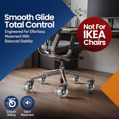 Office Chair Wheels Set of 5 – 3 Inch Roller Blade Wheels Office Chairs, Office Chair casters Desk & Gaming Chair – Quiet for Carpet, Hardwood & Wood Floors - Not for IKEA