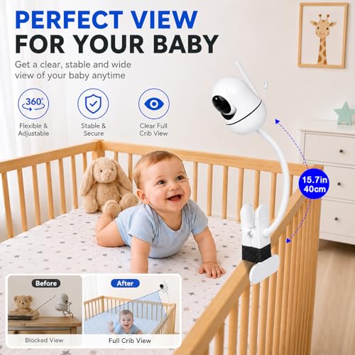 15.7 inches Baby Monitor Mount Compatible with HelloBaby HB6560/HB65/HB6550/ pro/HB66/HB248/HB6240/HB6351/ HB6339/,ANMEATE SM935E Baby Monitor Camera,Flexible Clip Clamp Mount Long Gooseneck Arm