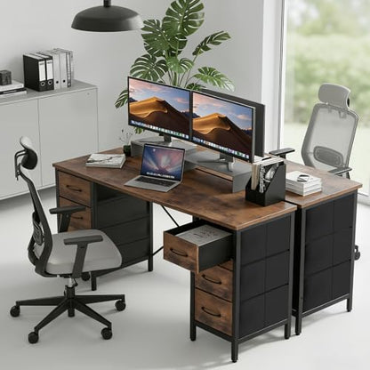 Sweetcrispy 48" Computer Desk with 8 Fabric Drawers & Storage Shelves - color: Rustic Brown, size: 48 inches with 8 Drawers
