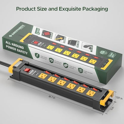 6 Outlet Heavy Duty Surge Protector Power Strip with Individual Switches - size: 6 Outlet, style: 6FT