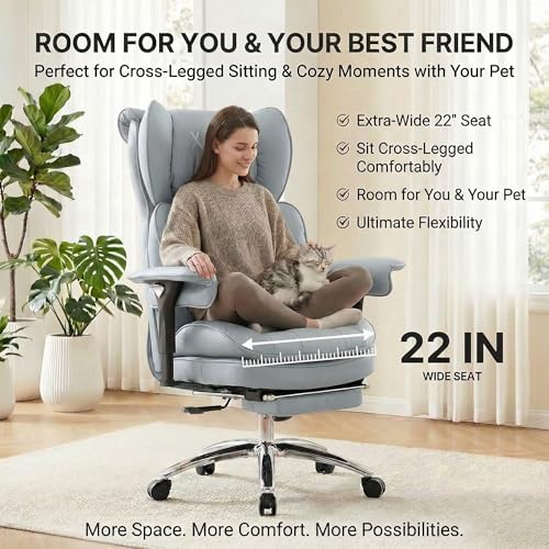 Big & Tall Office Chair, 400lbs Executive Chair with Footrest, Gray - color: Grey