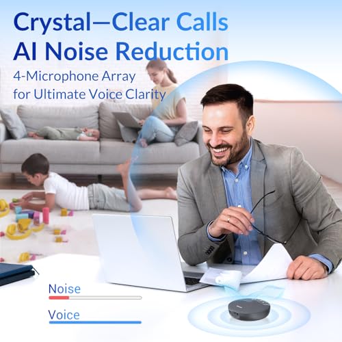 Speakerphone, Conference Speaker with 4 Mics, 360° Enhanced Voice Pickup - color: Supports 2-Unit Daisy-Chaining