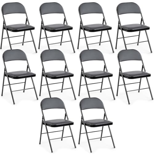 DUMOS Padded Folding Chairs 10 Pack, Outdoor Foldable Chairs - color: Black, size: 10 Pack