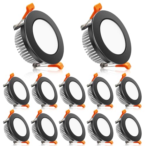 2 Inch LED Downlight, Recessed Lighting Dimmable Ceiling Light, 3W, 3000K Warm White, CRI80 with LED Driver(35W Halogen Equivalent), Black 12 Pack - color: Warm White, size: Black/12 Pack