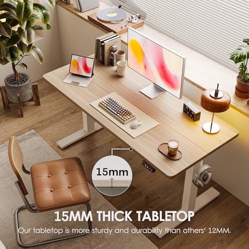 TIQLAB Electric Standing Desk, Adjustable Height Stand up Desk, 63 * 24 Inches Sit Stand Home Office Table with Splice Board, Light Walnut - color: Light Walnut, size: 63*24 inch