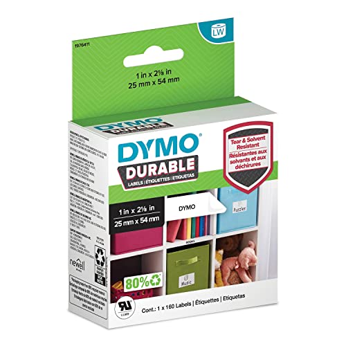 DYMO LW Durable Labels for LabelWriter Label Printers, White Poly, 1” x 2-1/8”, 1 Roll of 160 - size: 1" x 2-1/8"