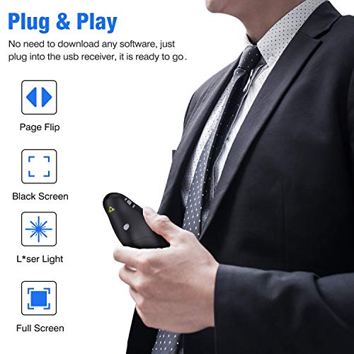 DinoFire Rechargeable Presentation Clicker, RF 2.4GZ USB Slide Remote Clicker for Powerpoint Presentation Presenter for Laptop/Computer/MAC - style: USB+Red