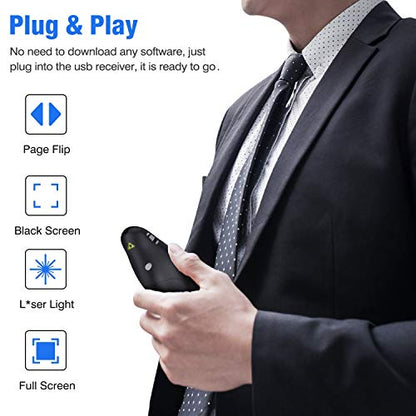 DinoFire Rechargeable Presentation Clicker, RF 2.4GZ USB Slide Remote Clicker for Powerpoint Presentation Presenter for Laptop/Computer/MAC - style: USB+Red