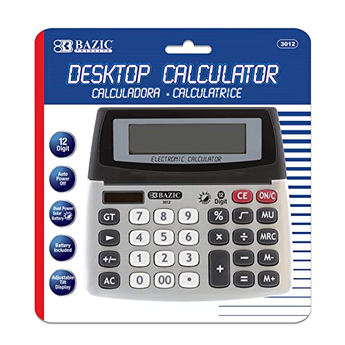 BAZIC 12-Digit Dual Power Desktop Calculator with Adjustable Display (Case of 72) (3012-72) | adjustable tilt display for everyday math - size: 72-Pack