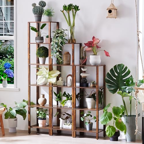 YUFAM 5 Tier Tall Narrow Bookshelf, Skinny Bookcase, Wooden Shelf, Brown - color: Brown, size: 5-Tier