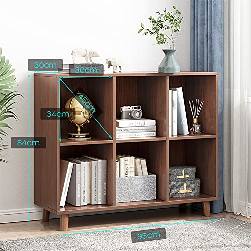 IOTXY Open Cubes Low Bookcase - 2-Tier 6-Cube Short Bookshelf in Walnut - color: Walnut, size: 2-Tier 6-Cubes