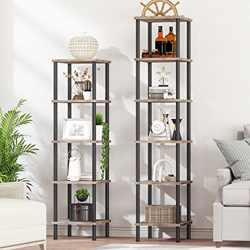 HOOBRO 6-Tier Corner Shelf, Corner Square Rack Display Shelf, Tall Storage Rack Plant Stand, Bookcase for Small Spaces, Living Room, Home Office, Kitchen, Greige and Black BG55CJ01 - color: Greige + Black, size: 11.8"L x 11.8"W x 55.7"H