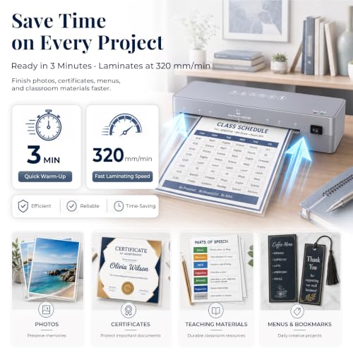 MAXDONE Laminator Machine 9-Inch - 5-in-1 Thermal Laminator Kit | with 50 Laminating Sheets, Fast Warm-Up, Paper Trimmer & Corner Rounder for Photos, Documents, Home, School & Office