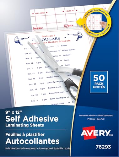 Avery Laminating Pouches Self Adhesive Clear 3mm 9" x 12" 50 Sheets Per Pack (76293)