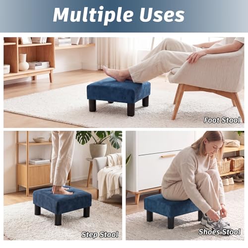 Joveco Small Foot Rest Stool Ottoman, 15" Fabric Square Short Low Footstool Upholstered Footrest for Chair, Under Office Desk, Living Room, Navy Blue - color: Navy Blue