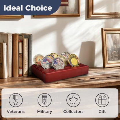 ASmileIndeep Military Challenge Coin Display Holder, Solid Wood Stand Holds 12 Coins, 4 Rows Desktop Rack for Coin Collections, Red - color: Mahogany, size: Small