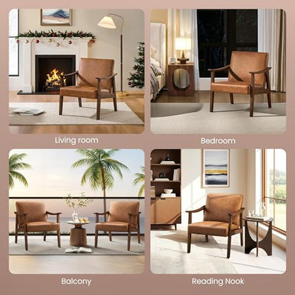 Yaheetech Accent Chairs Set of 2, Mid-Century Faux Leather Armchairs Brown - color: Brown
