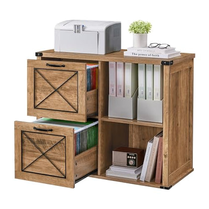 VASAGLE Lateral File Cabinet, Filing Cabinet with 2 Drawers, Printer Stand - color: Honey Brown, style: 2 Drawers with Adjustable Shelf