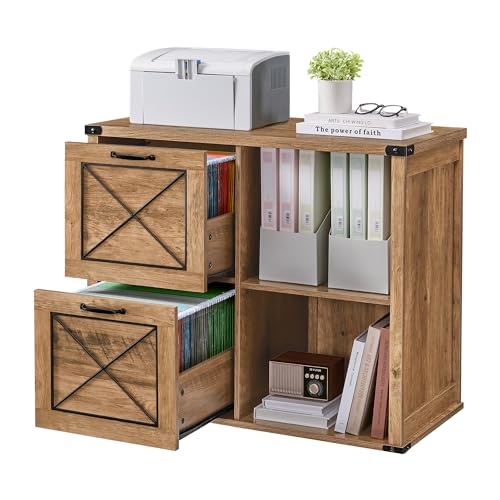 VASAGLE Lateral File Cabinet, Filing Cabinet with 2 Drawers, Printer Stand - color: Honey Brown, style: 2 Drawers with Adjustable Shelf