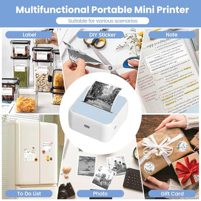 Sticker Printer with 4 Roll Paper Portable Inkless Printer - Blue - color: Blue