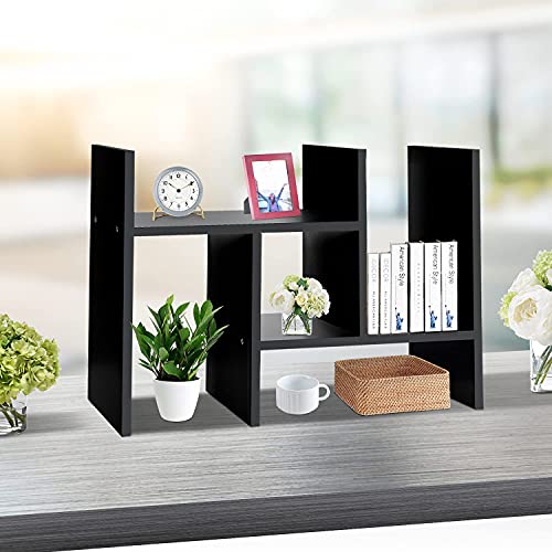 J.M.Deco Desktop Organizers and Storage for Office, Adjustable Desktop Organizer Shelf Double H Display, True Natural Stand Shelves, Black - color: Black