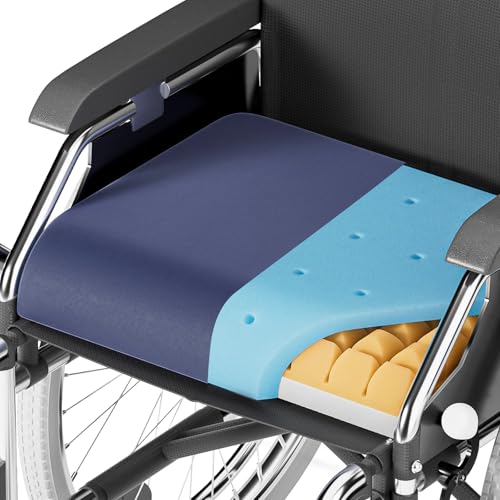 Wheelchair Seat Cushion, Navy, 4'' Thick Memory Foam & Gel - color: Navy