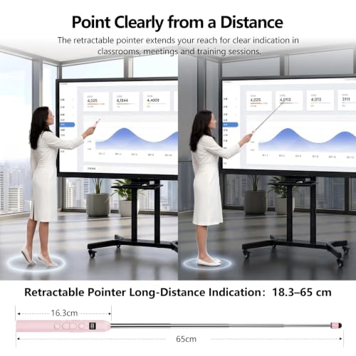 N21 Bluetooth Presentation Clicker for PowerPoint with Retractable Pointer | ①Laser Pointer②Telescopic touch pen③Countdown timer, vibration alert ④Customizable Button ⑤Rechargeable;battery level display - color: Pink - Red Pointer