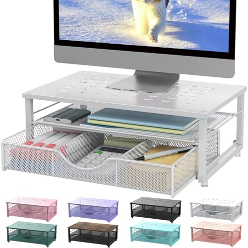 gianotter Computer Monitor Stand Riser with Drawer | Desk Organizers and Accessories Desk Accessories & Workspace Desktop Organizers Storage for Printer Stand (White) - color: White