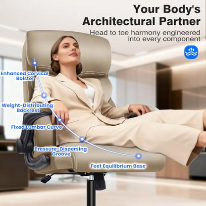 AreShark Office Chair - Executive High Back Breathable Comfy Desk Chair with Lumbar Support - Ergonomic Leather Rolling Swivel Computer Chair with Rock Function for Working Studying Gaming Relaxing - color: Khaki