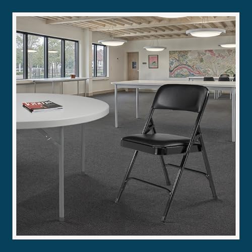 OEF Furnishings OEF1210 Vinyl Cushioned Folding Chairs with Steel Frame, Black, 4-Pack - color: Black