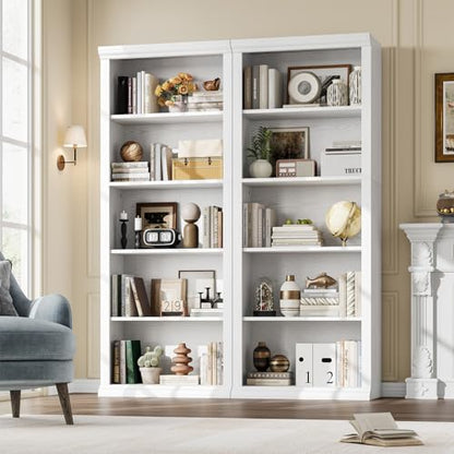 Rresyet Bookshelf and Bookcase, White, 24" Wide, 5 Tier | Tall Modern Bookcase with Storage Shelves, Sturdy Open Display Shelf - color: White