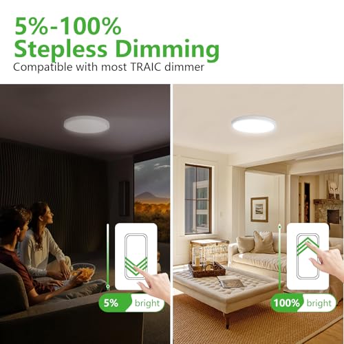 9Inch 6PK White LED Flush Mount Ceiling Light, Dimmable 5CCT, 18W, 1860LM | 2700K/3000K/4000K/5000K/6000K CCT, White Close to Ceiling Round Flat Panel Light, Super Slim LED Ceiling Light for Bedroom - color: White, size: 9"-6PK-DM