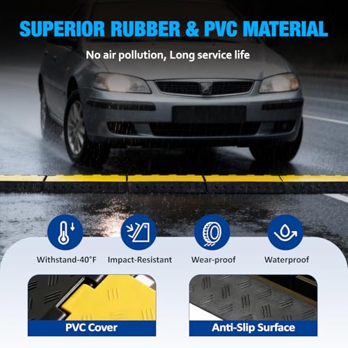 CXRCY Rubber Ramp Cable Protector Ramps Wire Hose Protective 2 Channel Traffic Rubber Plastic Cord Cover Speed Bump for Asphalt Concrete Gravel Driveway Outdoor, 1 Pack - size: 1 Pack 2 Channel