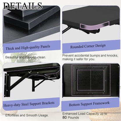 TEAMIX Wall Mounted Folding Table, Black Floating Desk for Small Spaces - color: Black, size: 23.6"W x 11.8"D