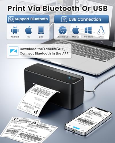 Phomemo Bluetooth Shipping Label Printer, 241BT 4X6 Wireless Thermal Label Printer for Small Business 4X6 Thermal Labels 100 Sheet of 1 Stack