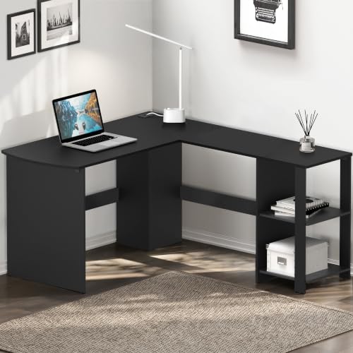 SHW 51 x 51 L-Shaped Home Office Wood Corner Desk with Storage, Black - color: Black