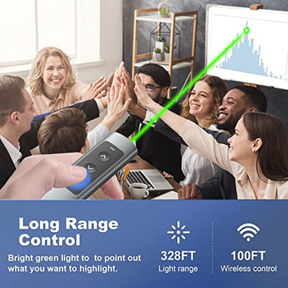 Rechargeable Green Laser Pointer Presentation Clicker for Laptop PowerPoint, USB-A USB-C Wireless Presenter Remote Power Point Clicker for Computer/Mac/PPT/Slideshow/Google Slide Advancer - style: Metal Rechargeable 02 Green Light