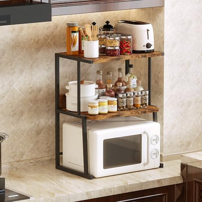 Homeiju 3-Tier Printer Stand for Desk, Desktop Printer Shelf, Heavy Duty Metal Frame Wood Shelf for Home Office Holds Up to 50lbs, Space-Saving Desk Organizer forfor Home Office, Rustic Brown
