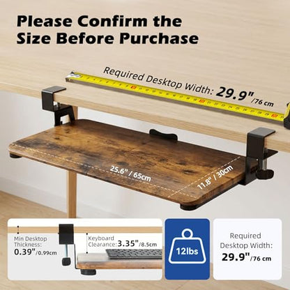 Mahogany Keyboard Tray Under Desk Clamp, Large Slide-Out Keyboard and Mouse Tray, Ergonomic Under Desk Keyboard Drawer Alternative with Wrapped Edge Surface for Home Office - color: Mahogany