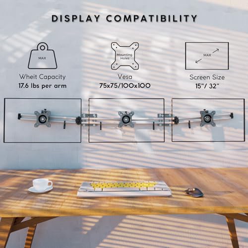 X-ROB Triple Monitor Wall Mount – Premium Aluminum 3 Arm Bracket for 15–32 Inch Screens, Dual Wall Anchors for Maximum Stability, Full Motion with 360° Rotation, VESA 75x75/100x100, Cable Management