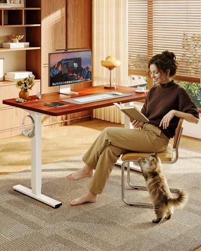 FLEXISPOT EN1 40"x24" One-Piece Standing Desk, Mahogany | 1" Thick Seamless Desktop, 176 LBS Capacity, Home Office Use, 4 Memory Presets, Dual Monitor Setup, Anti-Collision Protection - color: Mahogany, size: 39.4 x 23.6 in