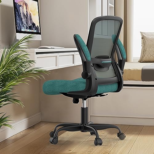 Ergonomic Office Chair w/Adjustable Lumbar, Flip Armrest, 135° Recline - color: Green