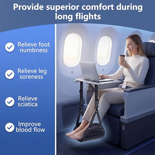 Airplane Foot Hammock,Footrest Hammock for Plane Travel,Black,1 Pack | Adjustable Foot Rest, For Long Flights, Travel Must-Haves and Travel Essentials, Portable Airplane Gadgets, Flying Comfort