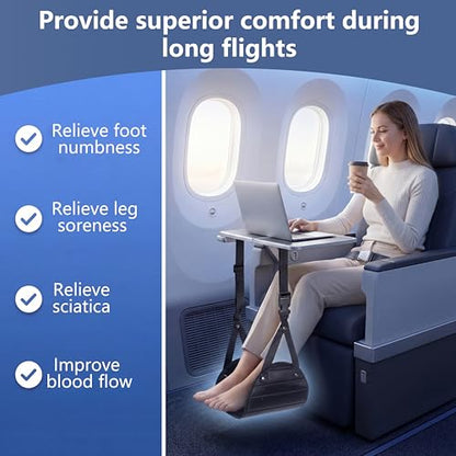 Airplane Foot Hammock,Footrest Hammock for Plane Travel,Black,1 Pack | Adjustable Foot Rest, For Long Flights, Travel Must-Haves and Travel Essentials, Portable Airplane Gadgets, Flying Comfort